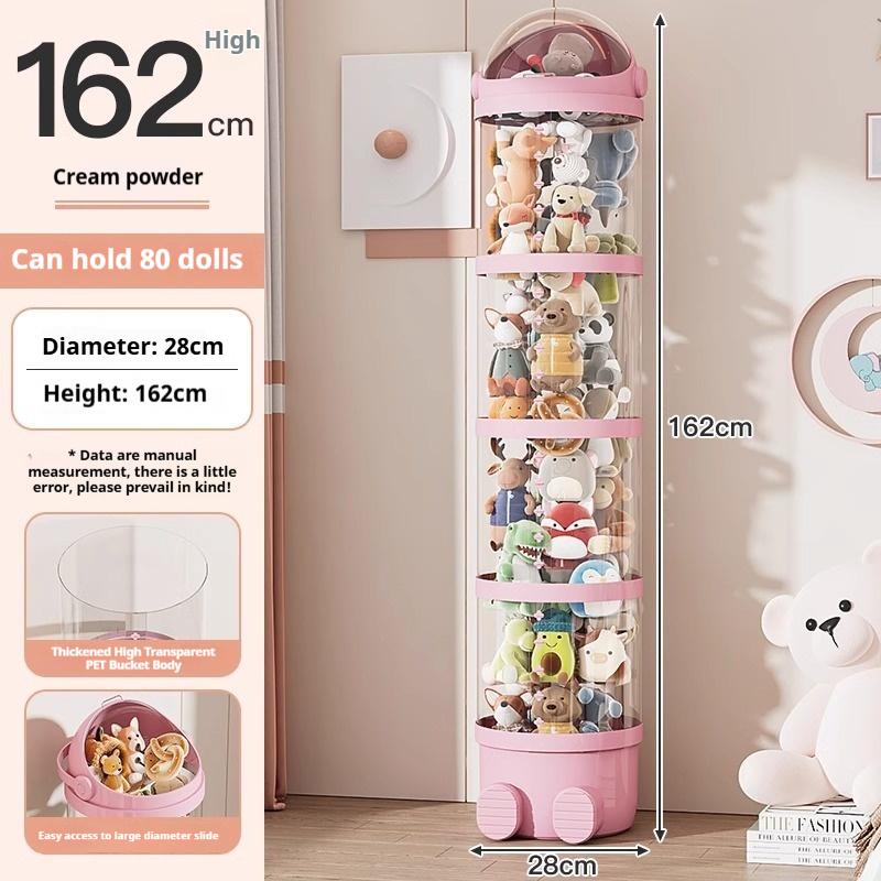 Round Plastic Doll Storage Bucket Multipurpose Large-Capacity Clear Plush Toy Organizer for Home Ornament Storage Christmas Gift