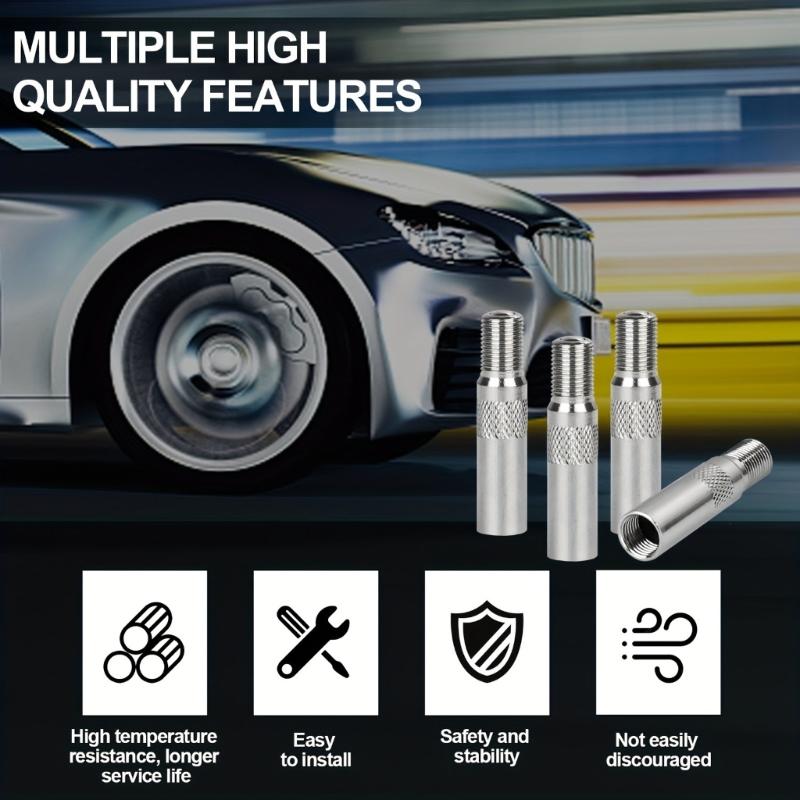 Three Size Tire Stem Extensions with Covers, Screw-On Metal Stem Adapter Set for Direct Stem Access in Tire Inflation and Pressure Checks