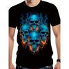 Local1pc Men'S 3D Printed Skull Graphic T-Shirt - Black with Blue & Orange Flame Design, Cotton Regular Fit Short Sleeve Casual Tee for Casual