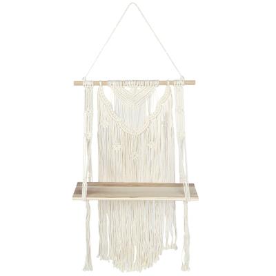 Hand Knitting Wall Hanging Shelf Organizer Rope Plant Pot Holder for Home Decoration(40x70cm )