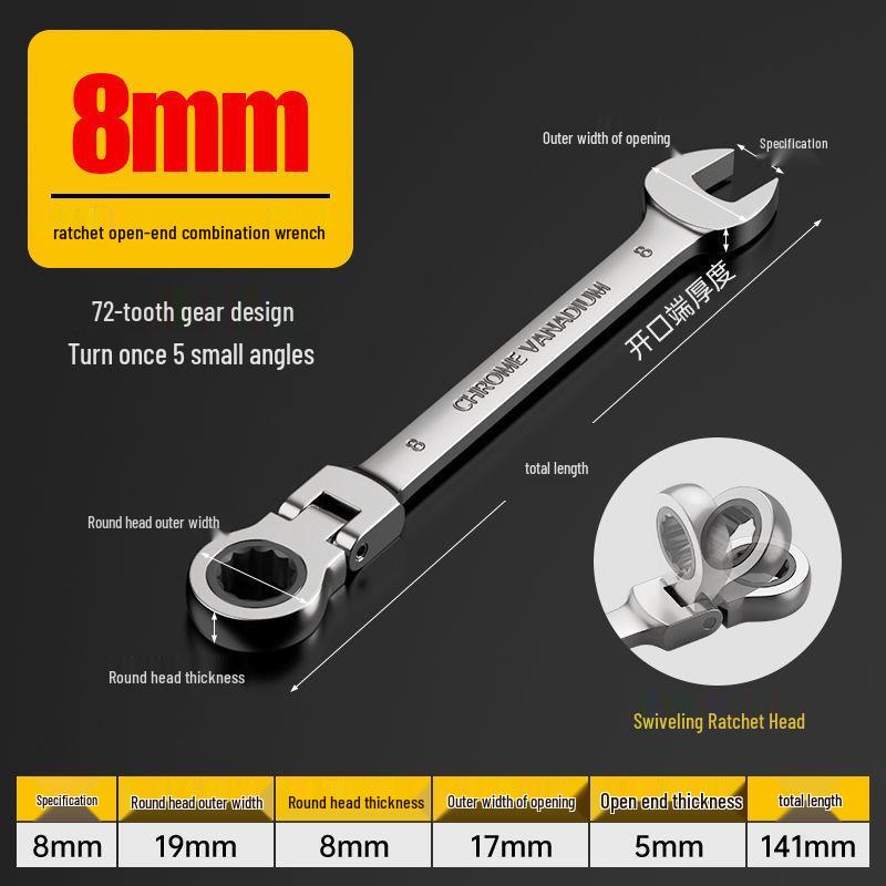 Sada oboustranných reverzibilních rychloupínacích ráčnových klíčů: Nastavitelný, Otevřený konec, Torx, Nástroj pro opravu automobilů.