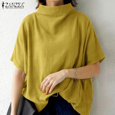 Women Casual Turtleneck Short Sleeve Summer Blouse