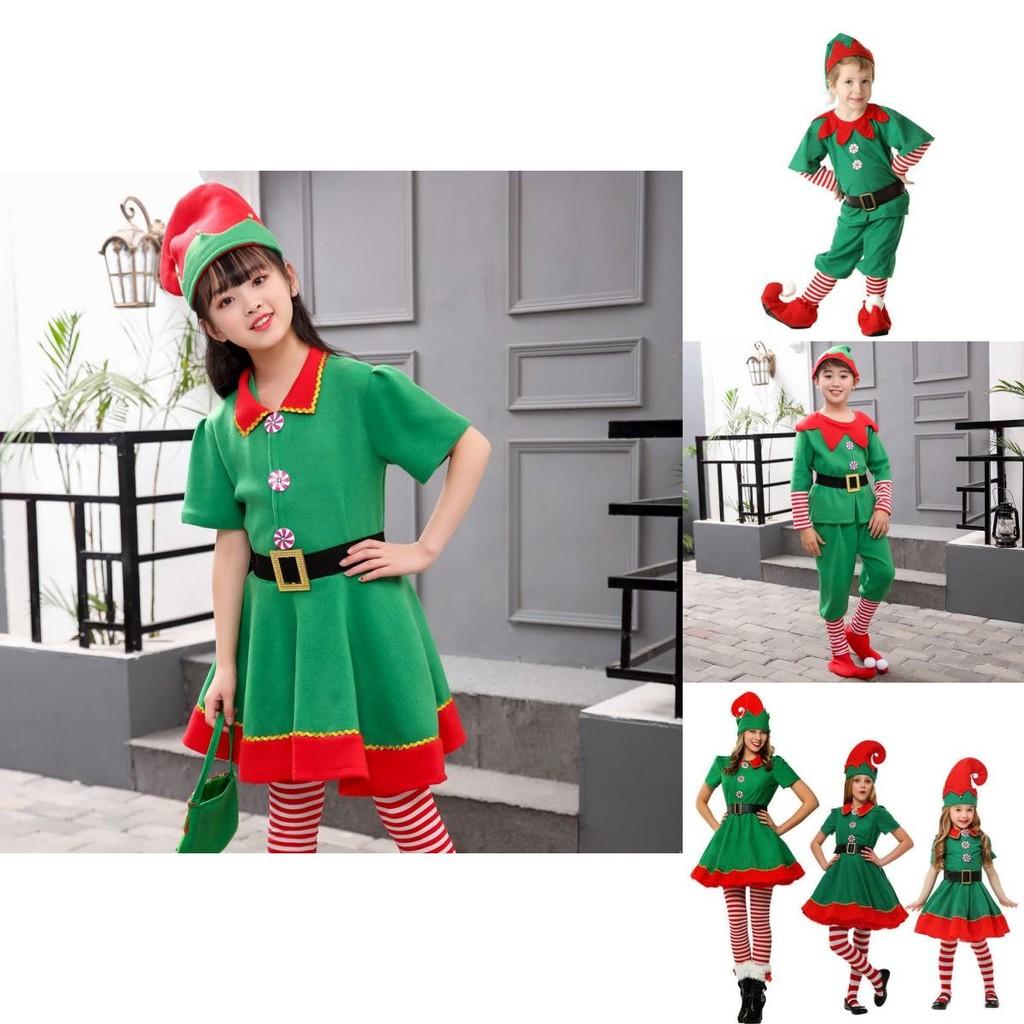 Costume de Père Noël Elfe Vert Festif Pour Adultes et Enfants Parfait Pour les Célébrations de Noël en Famille