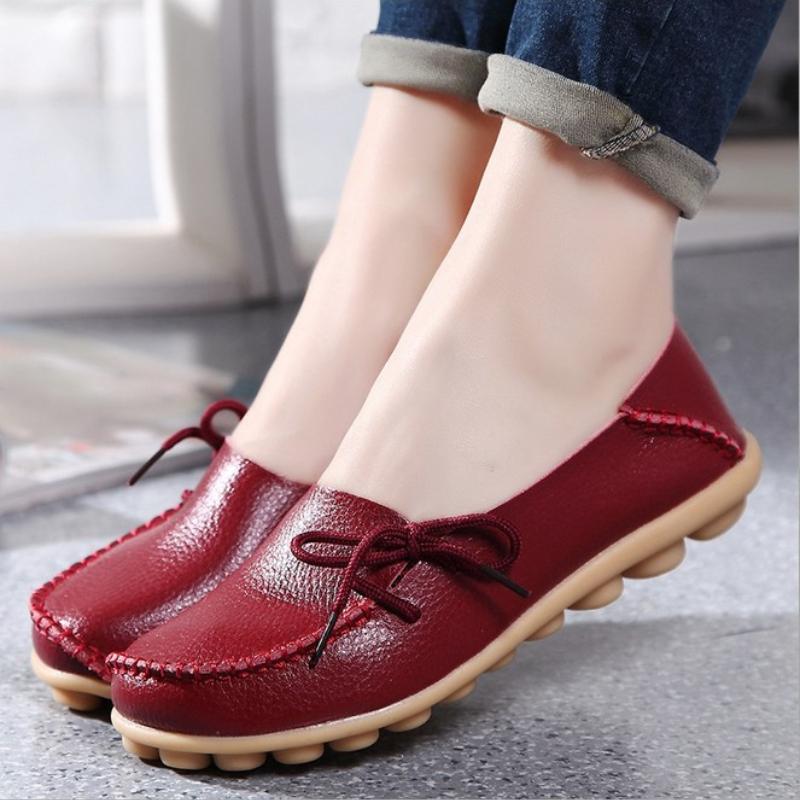 Casual Women's Single Shoes, Mother Shoes, Flat-bottomed Peas Shoes, Nurse Shoes, Lace-up Tendon Low-top Shoes