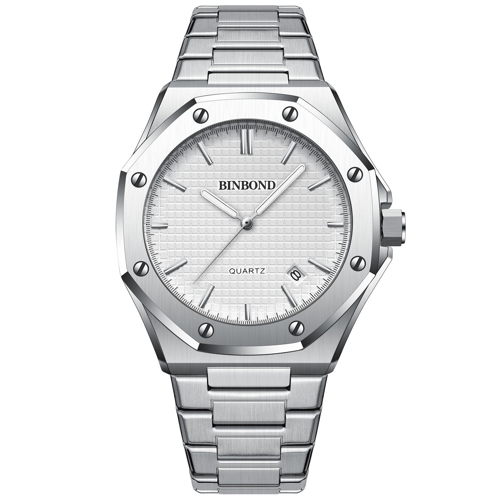 BINBOND Octagonal Men s Fashion Watch with Alloy Strap & Screw-Decorated Bezel - Quartz Movement