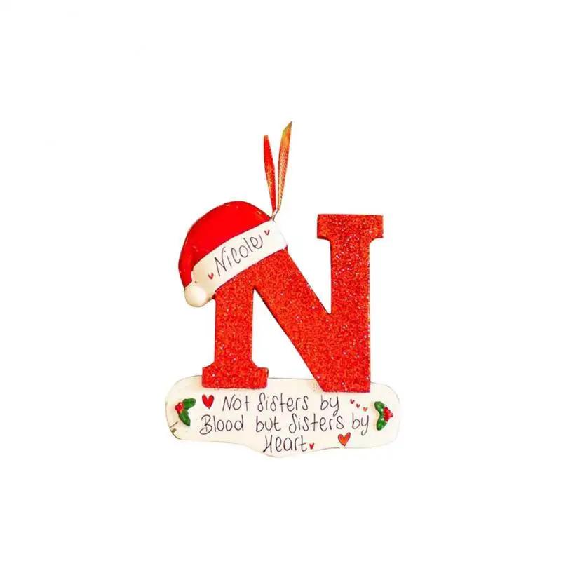 Christmas Tree Decoration Letter Pendant 26 Letters Home Holiday Wooden Pendant Xmas New Year Decor Ornament Customizable