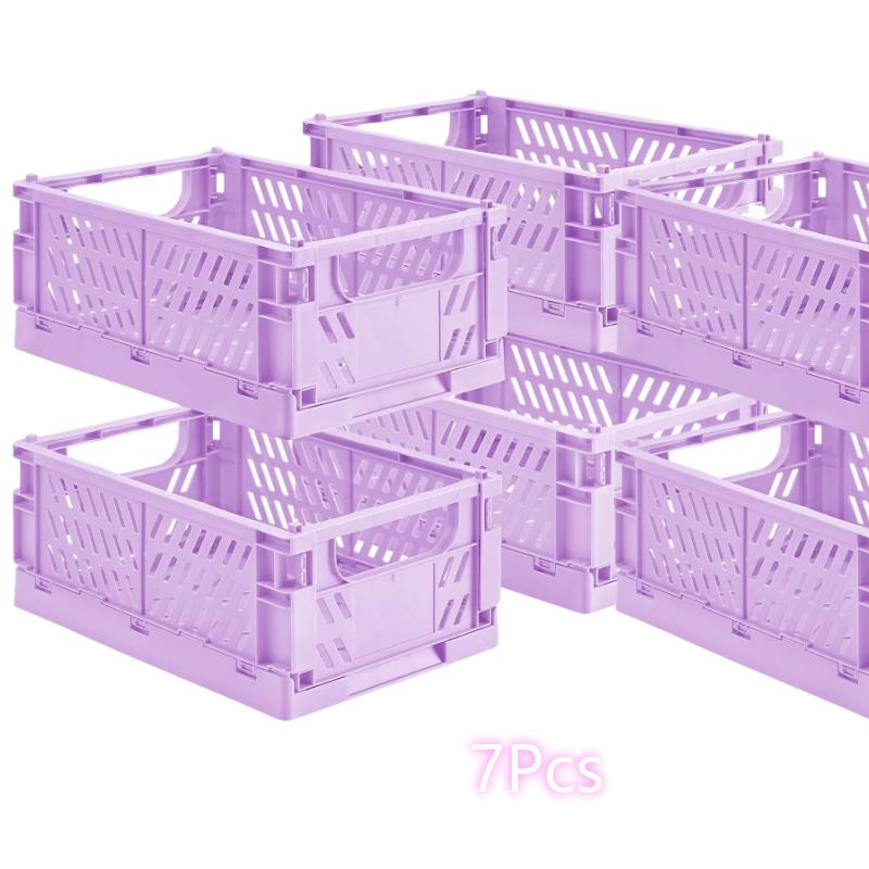 

7-Pack Purple Collapsible Plastic Storage Baskets Set Home Space-Saving Folding Organizer with Handle for Kitchen Office Bedroom