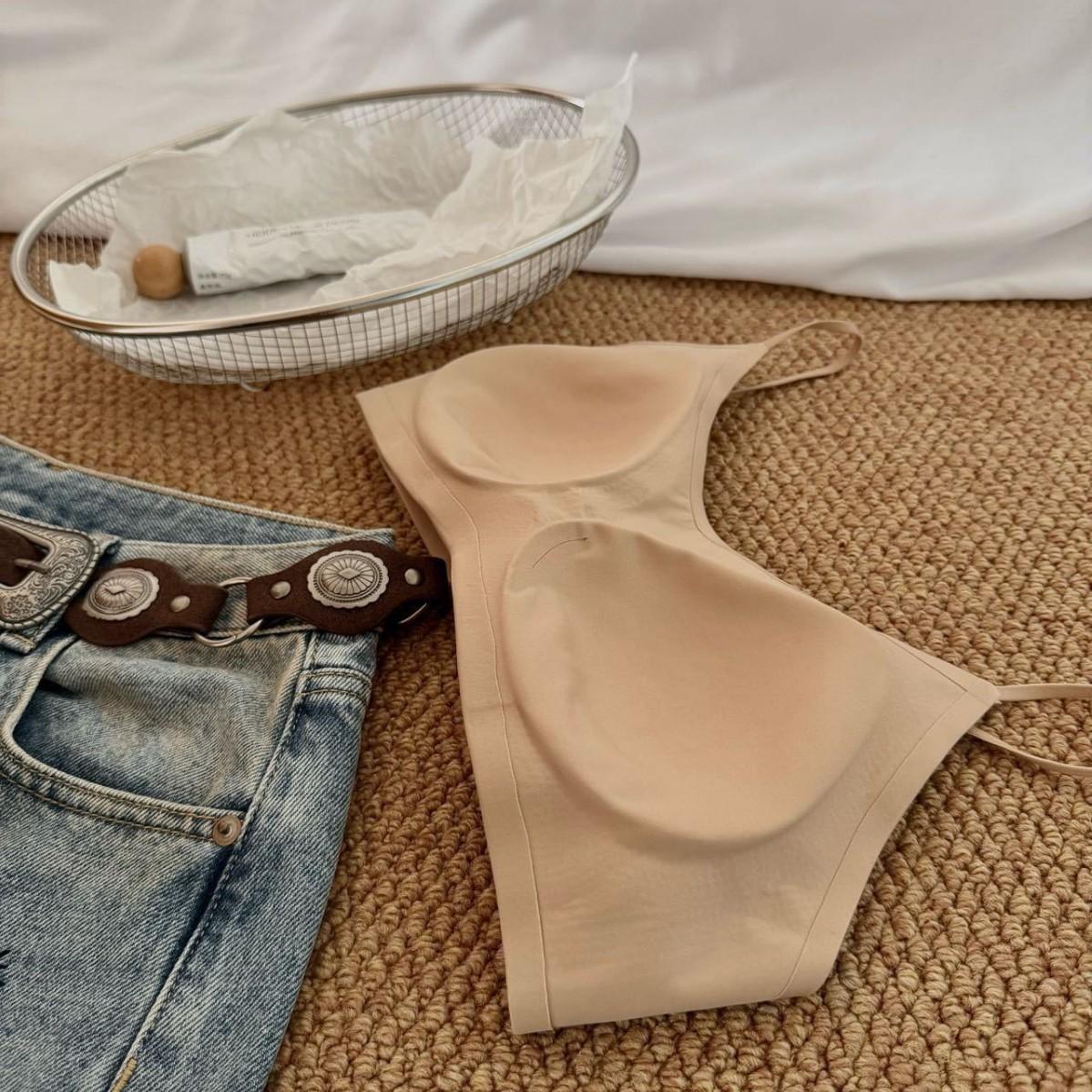 Spring and summer French caramel underwear seamless thin shoulder strap fixed cup open back invisible two wear beautiful back leopard print bra M чёрный