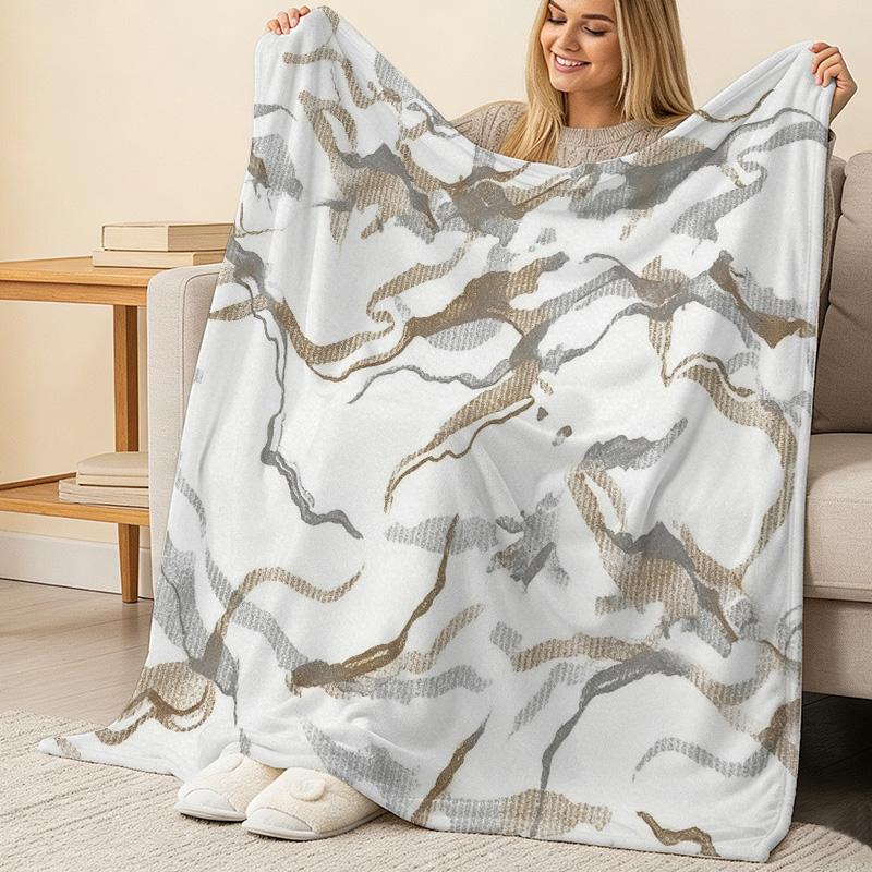 All-Season Thick Warm Single Flannel Blanket – Soft Marble Pattern, Cozy for Home, Office Naps, Guest Room, Ideal for Christmas & Halloween