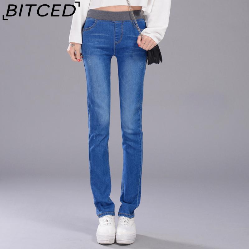

BITCED Весенние и осенние джинсы с высокой талией, женские узкие брюки и свободные джинсовые брюки со свободной талией для полных девушек 38 светло-синий