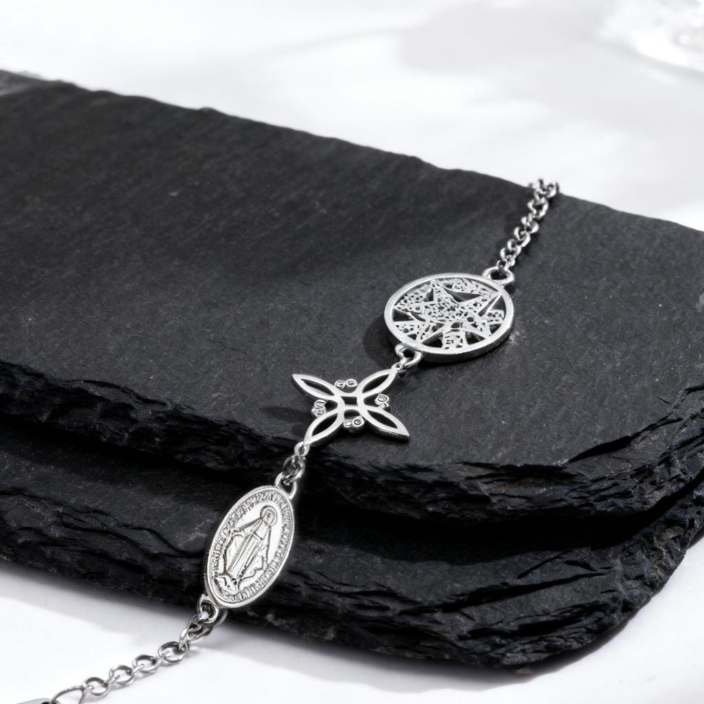 Stainless Steel Triple Protection Bracelet Witch Knot Virgin Mary Pentagram Tetragrammaton Three Types Amulet Jewelry for Women