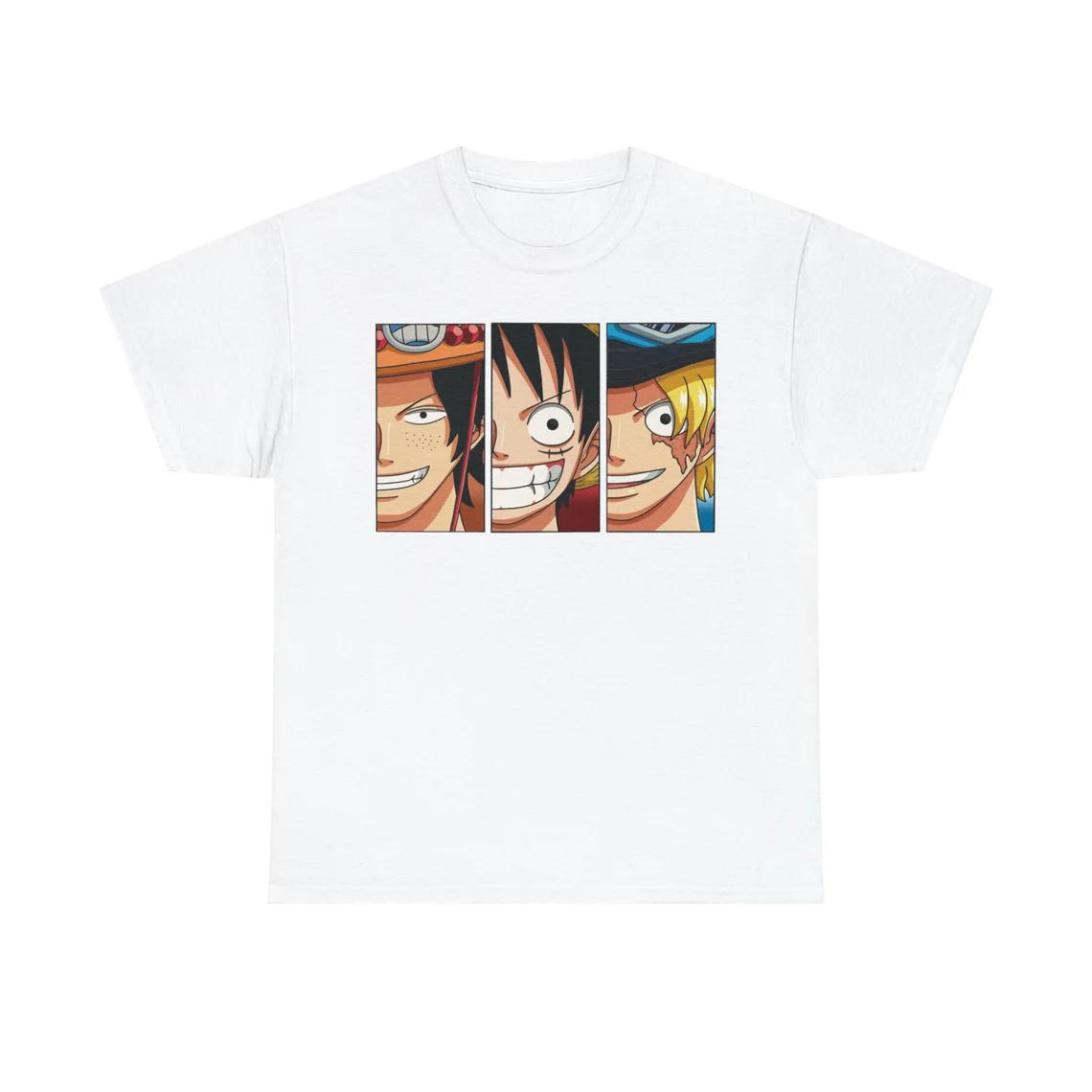 Луффи One Piece Манга Мужская футболка Хлопок Круглый вырез Короткий рукав Топы Футболка Повседневная одежда Винтаж Харадзюку Хип-хоп Пара Унисекс S