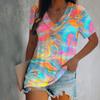 Summer Colorful Floral 3d Printing T-shirt Women's V-neck Short-sleeved T-shirt Top T-shirt