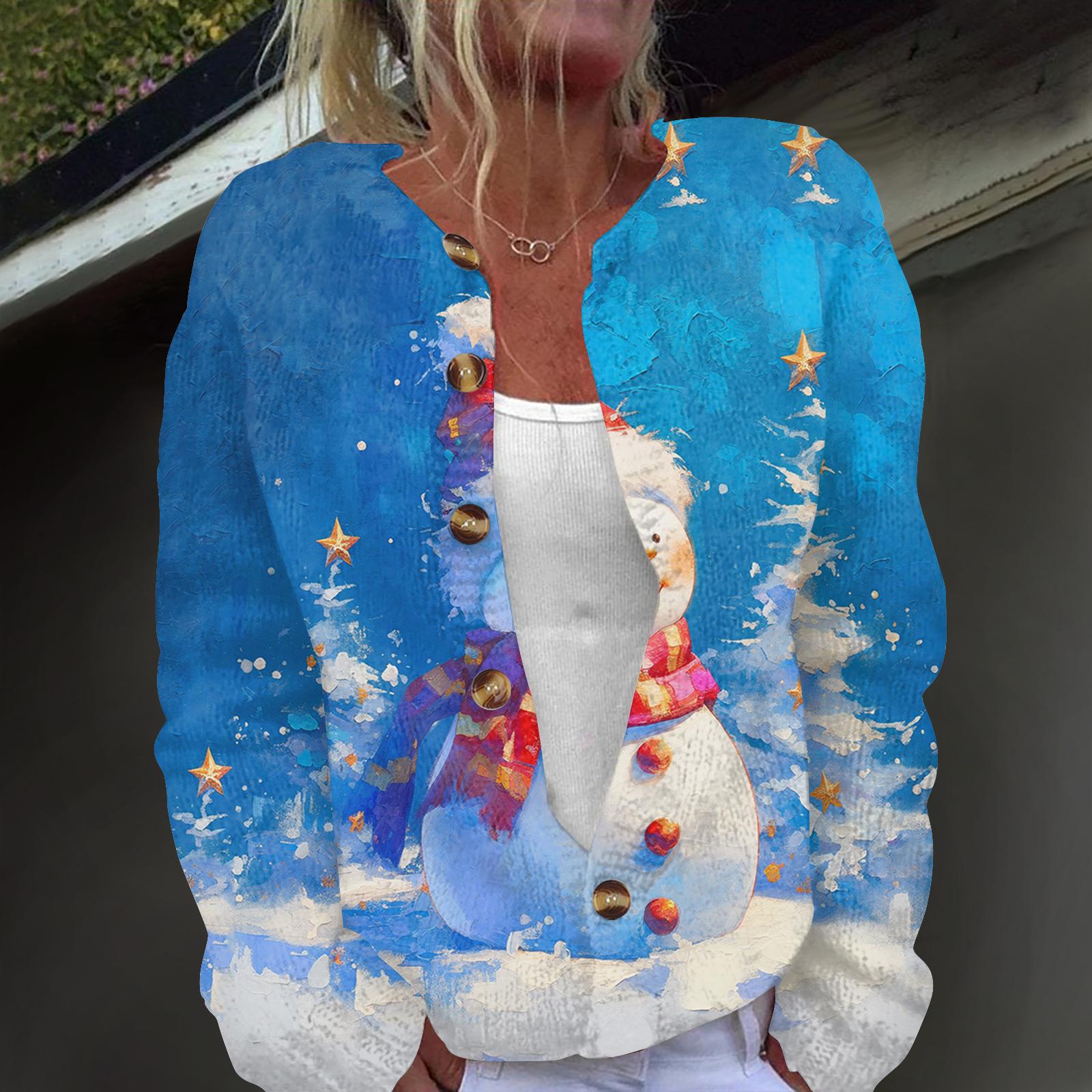 

Women s Fashion Christmas Printed Long Sleeve Knitted Cardigan Button Down Jacket XL белый