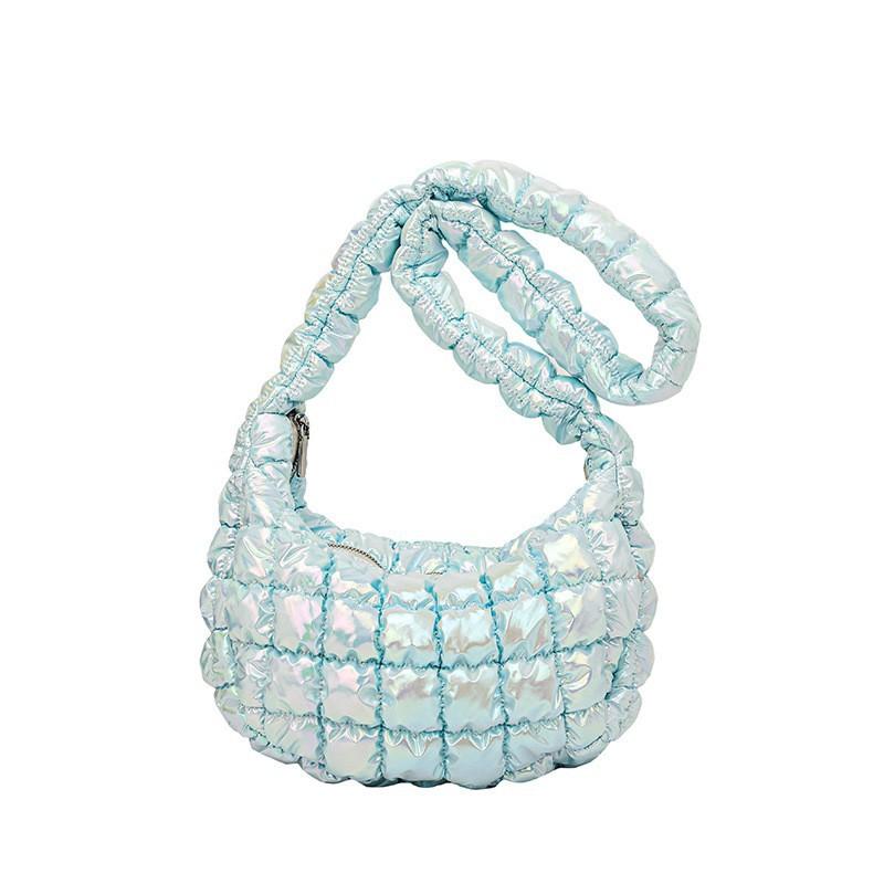 Pleated Cloud Bag Women s New Style Rhomboid Cross-body Large Capacity Fashionable Shoulder Pearl Laser Knitted синий