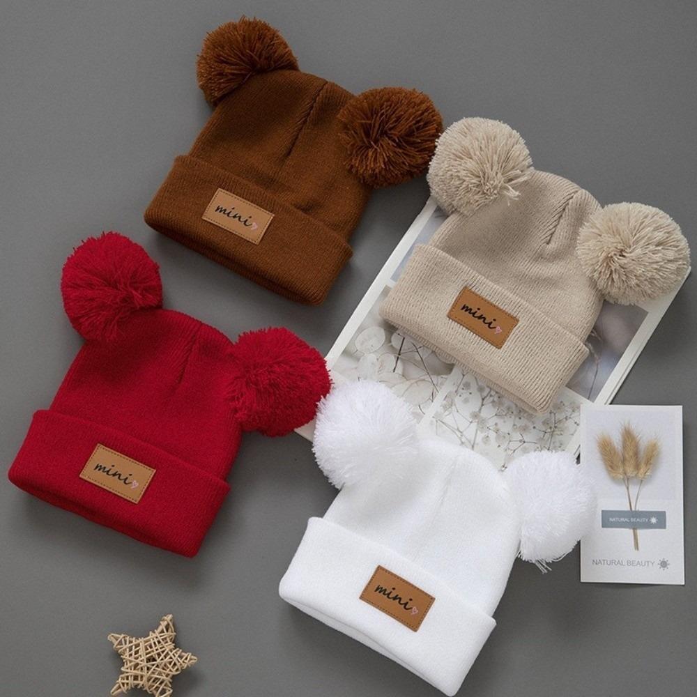 Winddichte Baby-Mützen 0-3 Jahre Säuglingsmütze Doppelbommel Wintermützen Herbst Winter