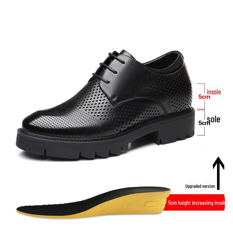 Spring Men's Genuine Leather Breathable Business Shoes - British Formal, Thick Sole, Height-Increasing, All-Match Korean Style