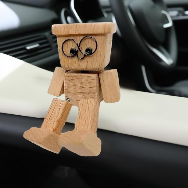 Artistic Wooden Shaking Legs Figure Decoration Natural Grains Car Dashboard Ornament Compacts Travel Friendly Gifting