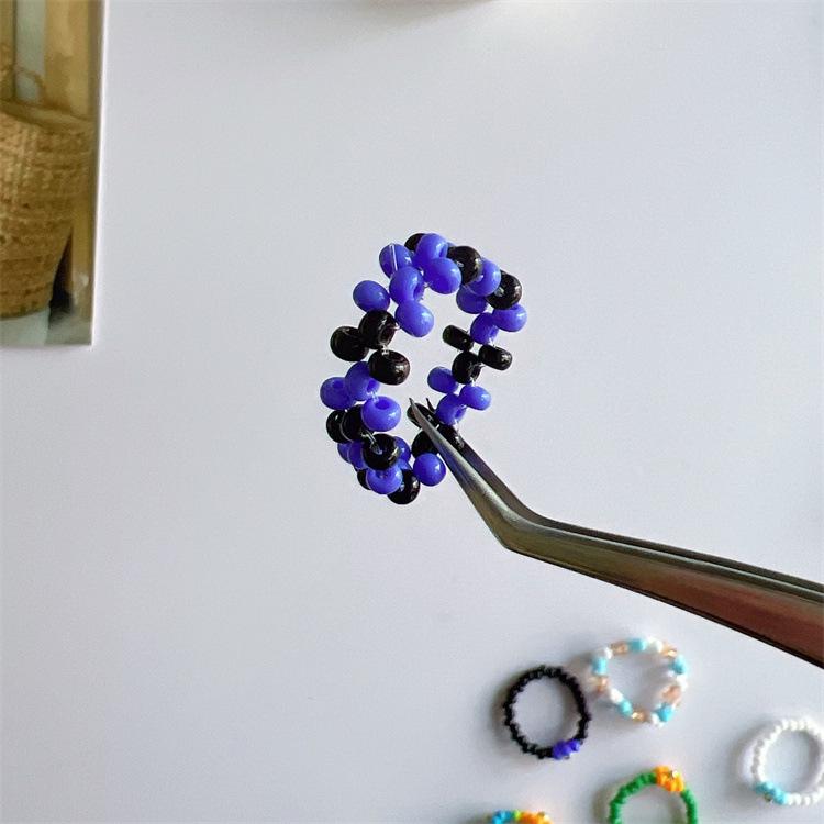 2025 Summer Macaron Color Beaded Flower Ring - Korean Porcelain Women's Jewelry