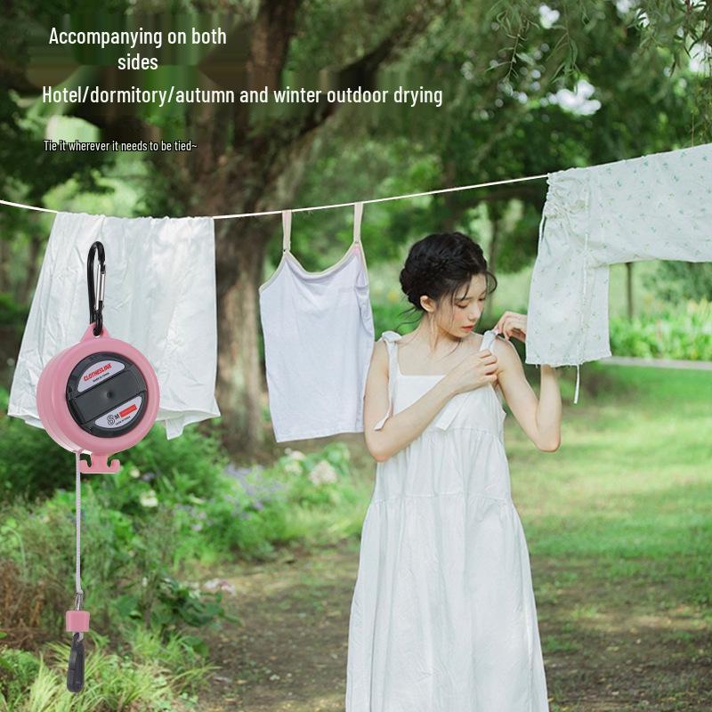 Windproof Retractable Hand-Crank Clothesline: Portable, Punch-Free, Anti-Slip for Travel & Hotels