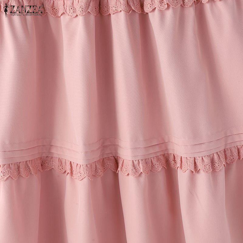 ZANZEA Femei ocazional talie elastică de culoare solidă fuste lungi largi