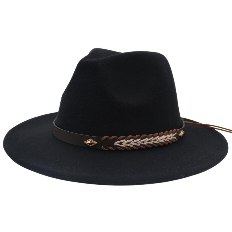 Cross-Border New Woolen Jazz Hat With Felt Hat Large Brim Fashion Top Hat Couple British Gentleman And Lady Hat
