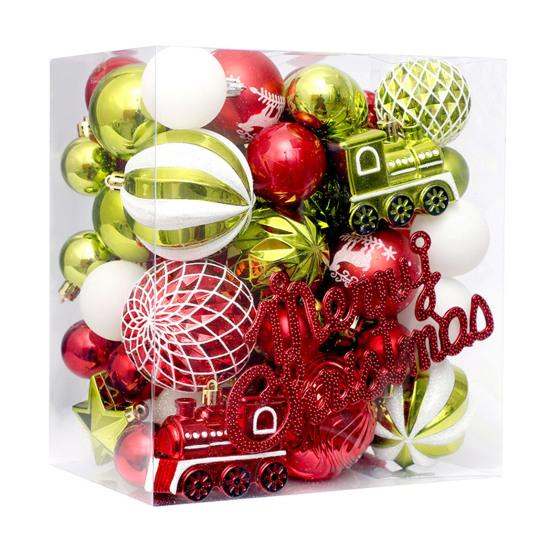 65 Pcs Christmas Balls Ornaments Red Green White Shatterproof Plastic Balls Ornaments with Merry Christmas Sign for Xmas Tree Party Home Decor