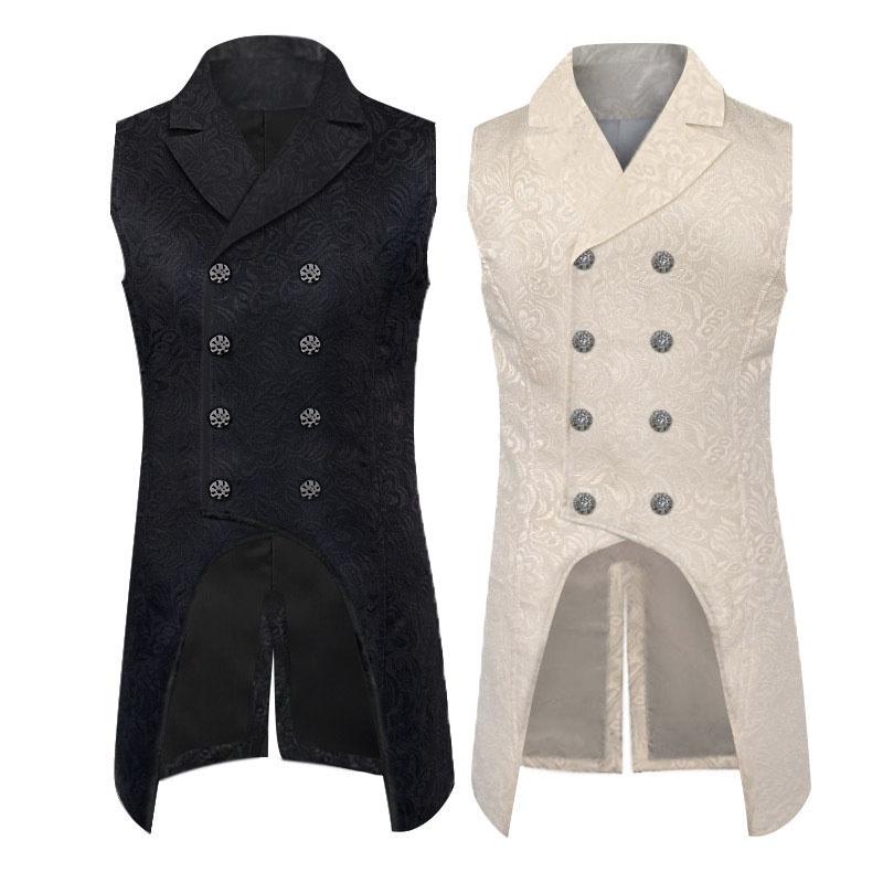 Retro Herr Steampunk Svansrock Jacquard Västrock Med Nedvikt Krage