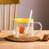 Home Office Coffee Cup with Lid Glass 350ml Cartoon Cute Water Cup with Straw Milk Double Drink Cup