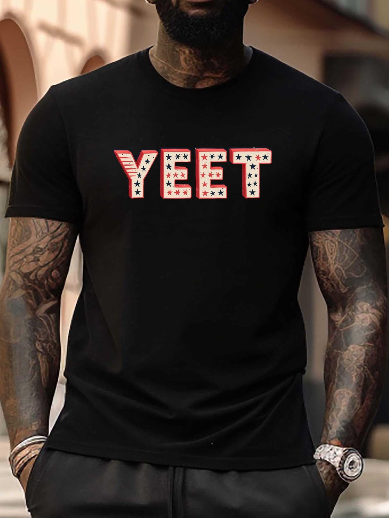 Yeet Stars Plus Size Graphic T-shirt - Bold YEET Letter Print with Star Design XXXXL