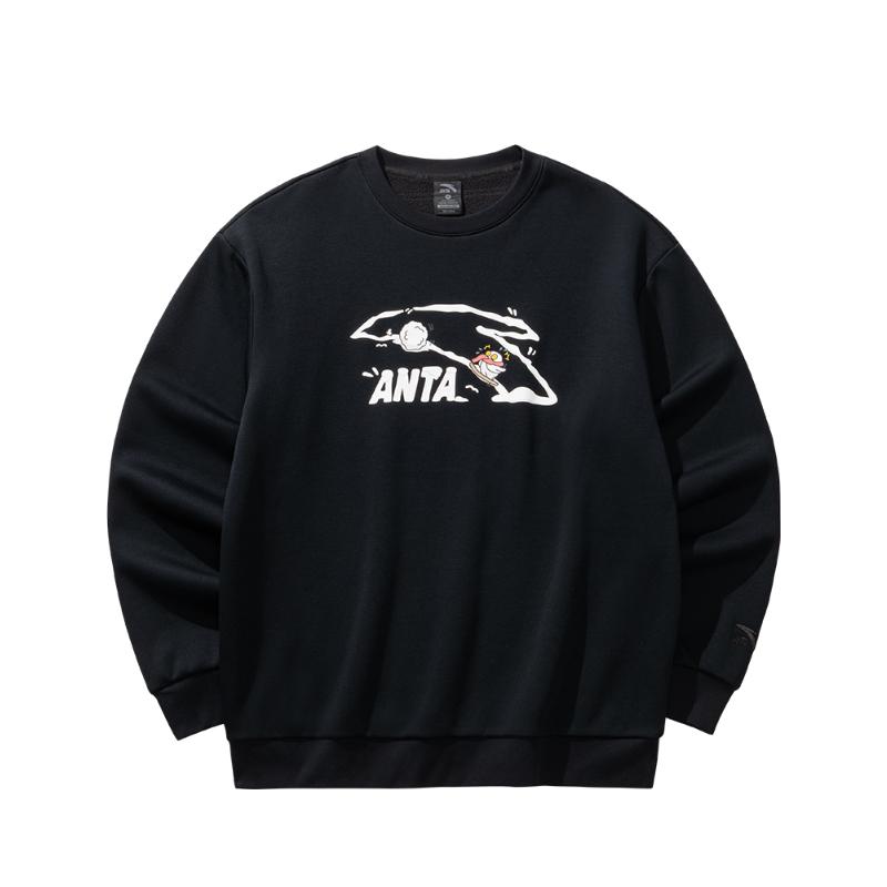 Anta Autumn Fleece Crewneck Sweatshirt Men tops Black 952548708-3