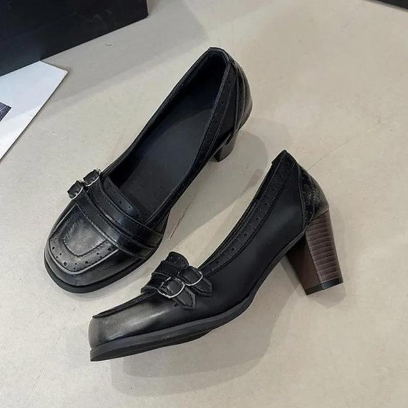 Women Loafer Fashion Shallow Slip Vintage Female Elegant Thick Heel Mary Jane Shoes Ladies Dress Pumps