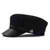 Fashion PU Leather Military Hat Sailor Hats For Women Flat Top Captain Cap Travel Cadet Hat