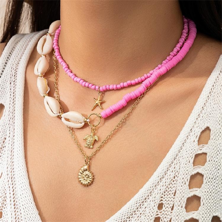 Set of 3pcs Ocean Charm Necklaces Girls Pendant Clavicle Chain with Delicate Beads And Unique Details for Stylish Women