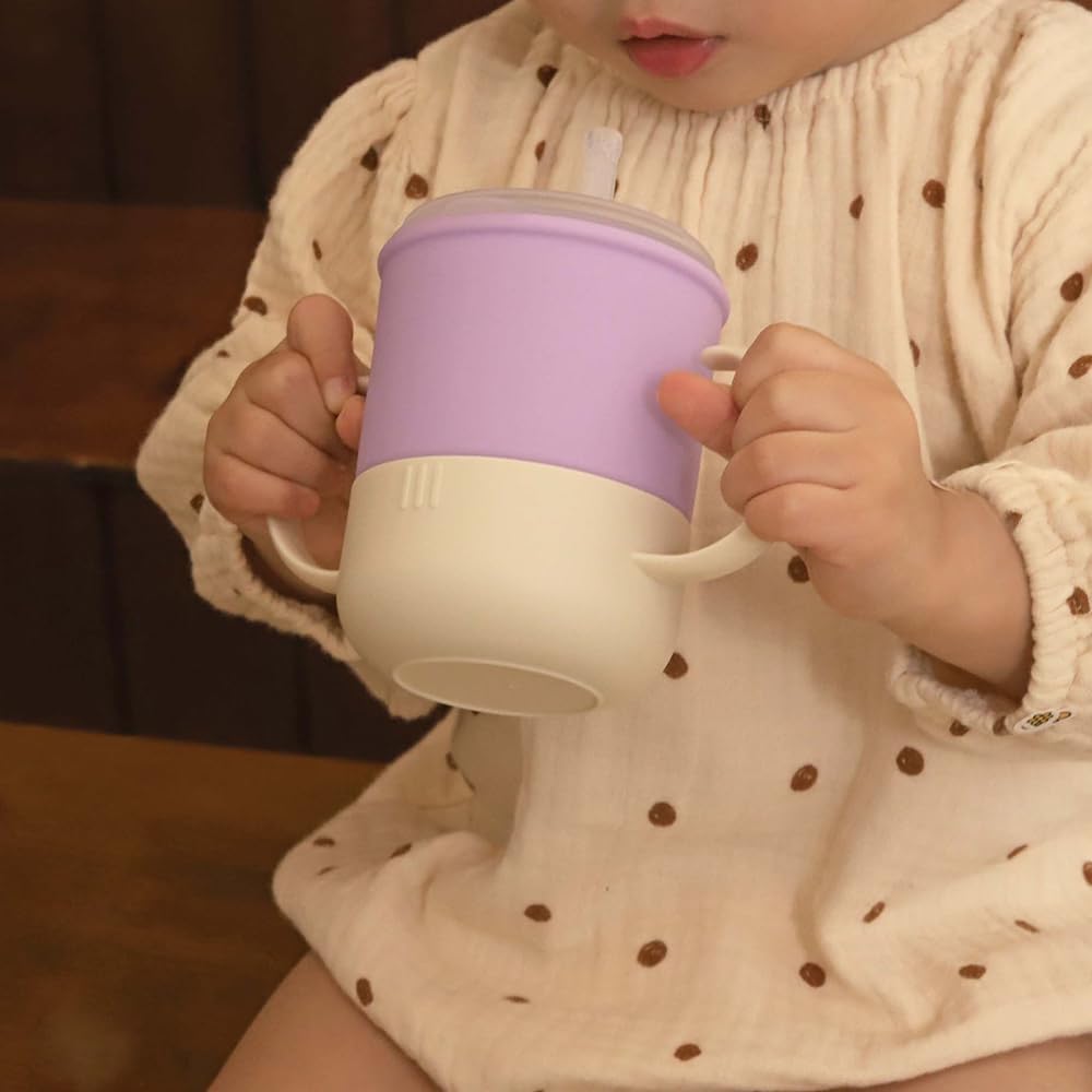 Monee Baby Cute Baby Lid Silicone Baby Baby Mug Training 250ml Multi Straw Cup Tableware, Cup, Straw, Included, Spill-Proof Cup, Gift, (Yellow)