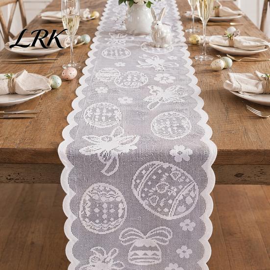 Decorative Table Runner Easter Lace Runners, 72 Inch Spring Eggs Runner, Tablecloth Bunny Decorations for Home Dining Room, Party and Supplies