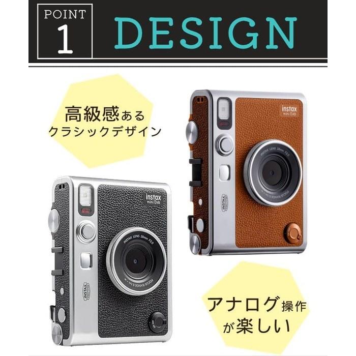 [Instax] mini Evo Hybrid Instant Camera Brown + Film 40 Sheets + microSD 32GB + Decoration Pen (Brown, 4-Piece Set)