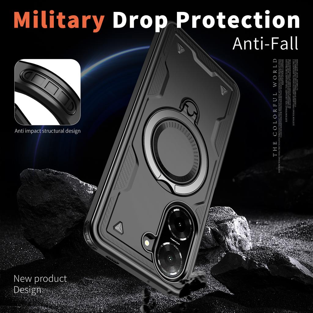 For Xiaomi Poco C71 Redmi A5 4G 6.88 Inches Case Armor Shockproof 360° Rotating Magnetic Holder TPU Frame Plastic Phone Cover