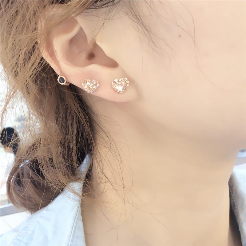 Purple Gold-Plated Rose Gold Shining Love Stud Earrings Female Simple Temperament Elegant Color Gold Hollow Heart-Shaped Ear Buckle