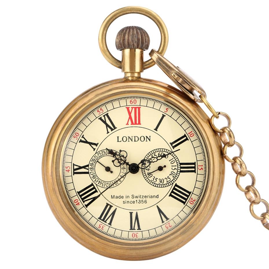 Antique Copper London 1856 s Antique 5 Hands Mechanical Pocket Brass Watches Hand Winding Skeleton Mens Brass Pocket Watch