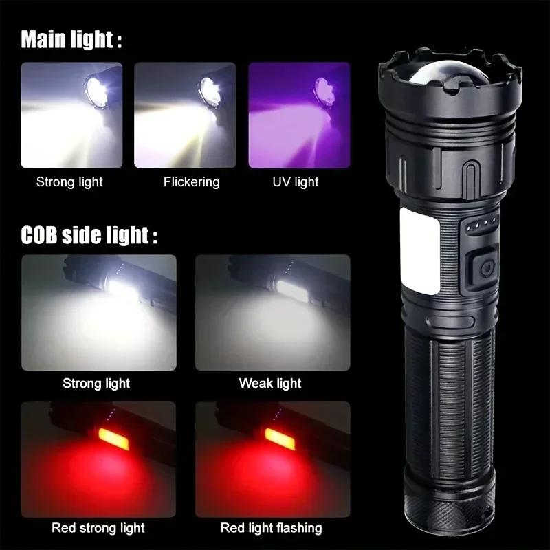 Super Bright Flashlight White+UV Light Zoom High-power Tactical Flashlight Green/Red WorkLight Blood Pet Detection Lamp Magnetic