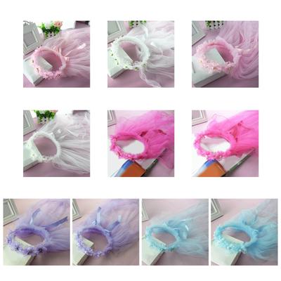 Flower Girls Veil Headpieces with Pleated Flower Crown Wedding Ring Bearer Veil Long Tulle Bride Wedding Party Supplies