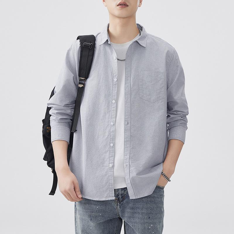 Retro Spring New Style Long-sleeved Men's Oxford Cotton Shirt Solid Color Shirt American Style