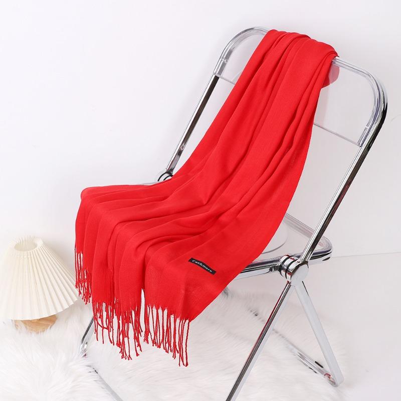 Autumn and winter various solid color imitation cashmere scarves women's monochrome thickened warm fringed shawl scarf scarf bright red scarf