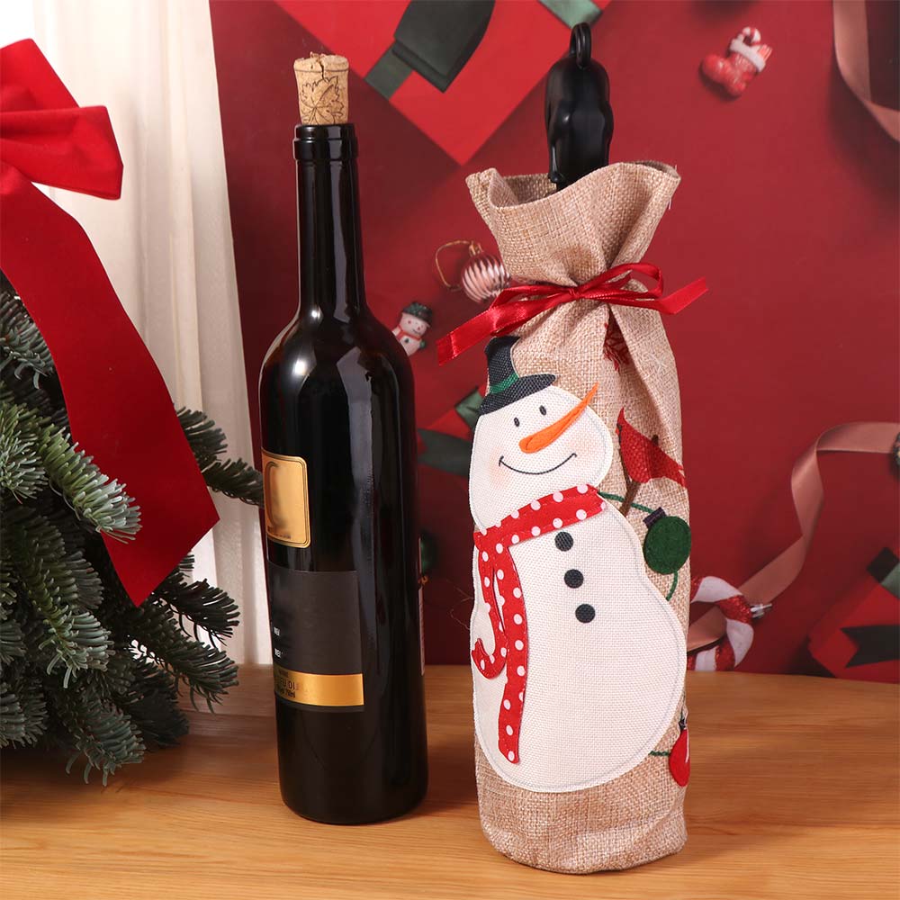 Snowman Christmas Wine Bottle Cover Portable Wine Pouch Gift  New Year Decor