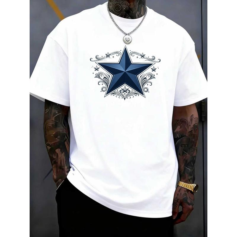 European Size Dark Star Simplicity | Very Versatile for Fitness Training, Patterned Print Round-Neck T-shirt, Men'S Wear | Loose Fit, Regular Sleeve