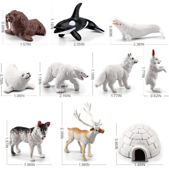 

10 Mini Arctic Animals Figurines - Realistic PVC Bear, Seal, Reindeer, Wolf, Rabbit, Arctic Fox, Igloo Decor for Kids Parties