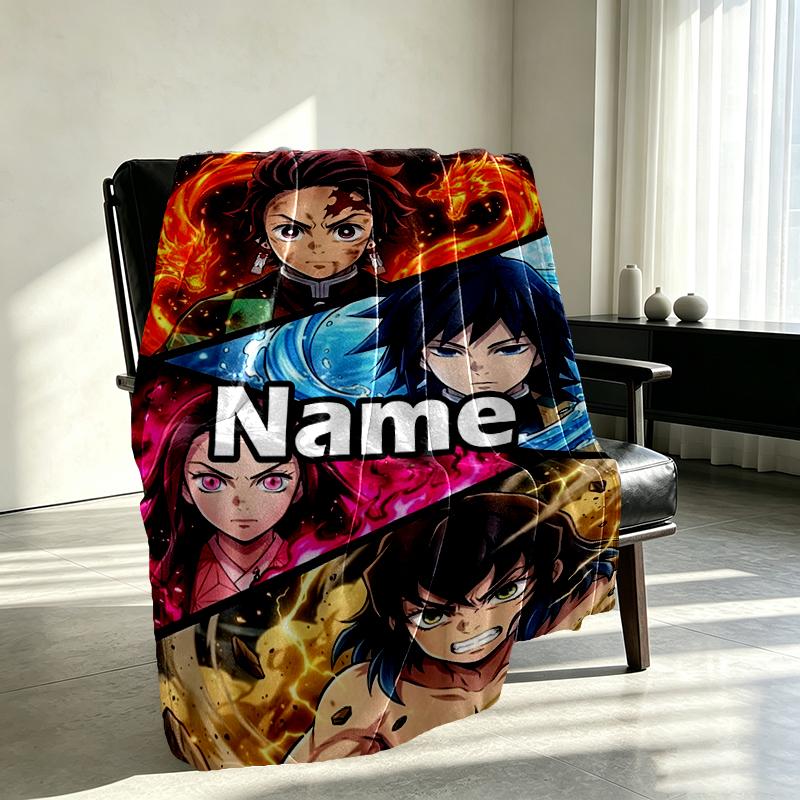 Custom Name Personalized Demon Slayer Print Blanket, Home Decor, Bedroom, Sofa, Camping, Couch, Gifts for Birthday Christmas