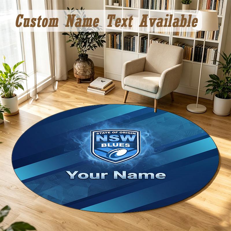 Round Rug Custom NameNSW Blues logo Pattern Non Slip Carpet Home Floor Decor
