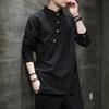 Men Shirt Stand Collar Long Sleeves Retro Ethnic Chinese Hanfu Style Lace-up Solid Color Loose Plus Size Side Slit Tang Suit Top